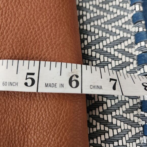 Vince Camuto Edena Tote Blue and Brown Leather and Denim Colorblocked Bag - Picture 13 of 16